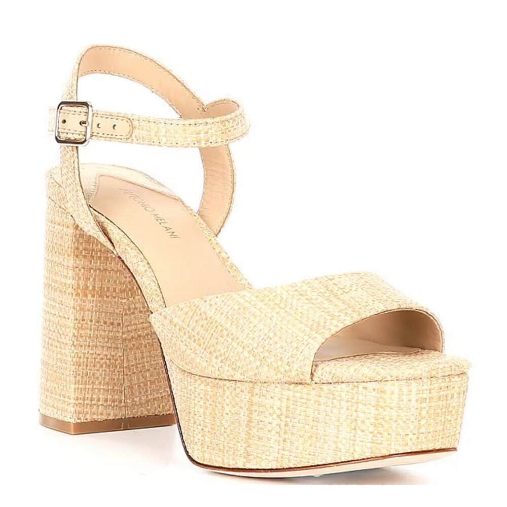 NEW Antonio Melani Bonny Raffia Platform Block Heel Sandals in Natural Sz. 10